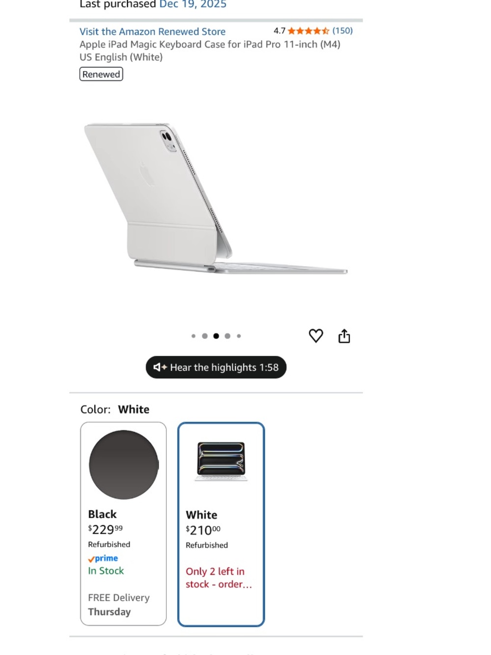 Apple Magic Keyboard Case in White for iPad Pro 11-inch